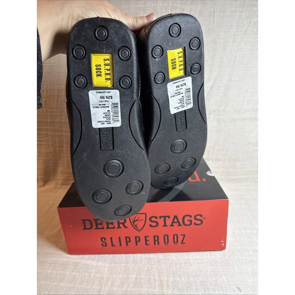DEER STAGS Spun Faux Leather Comfort Slipper Black In&outdoor Mens‎ Size 10